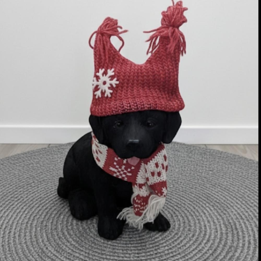 NEW Holiday Black Labrador Statue - Festive Dog Decor